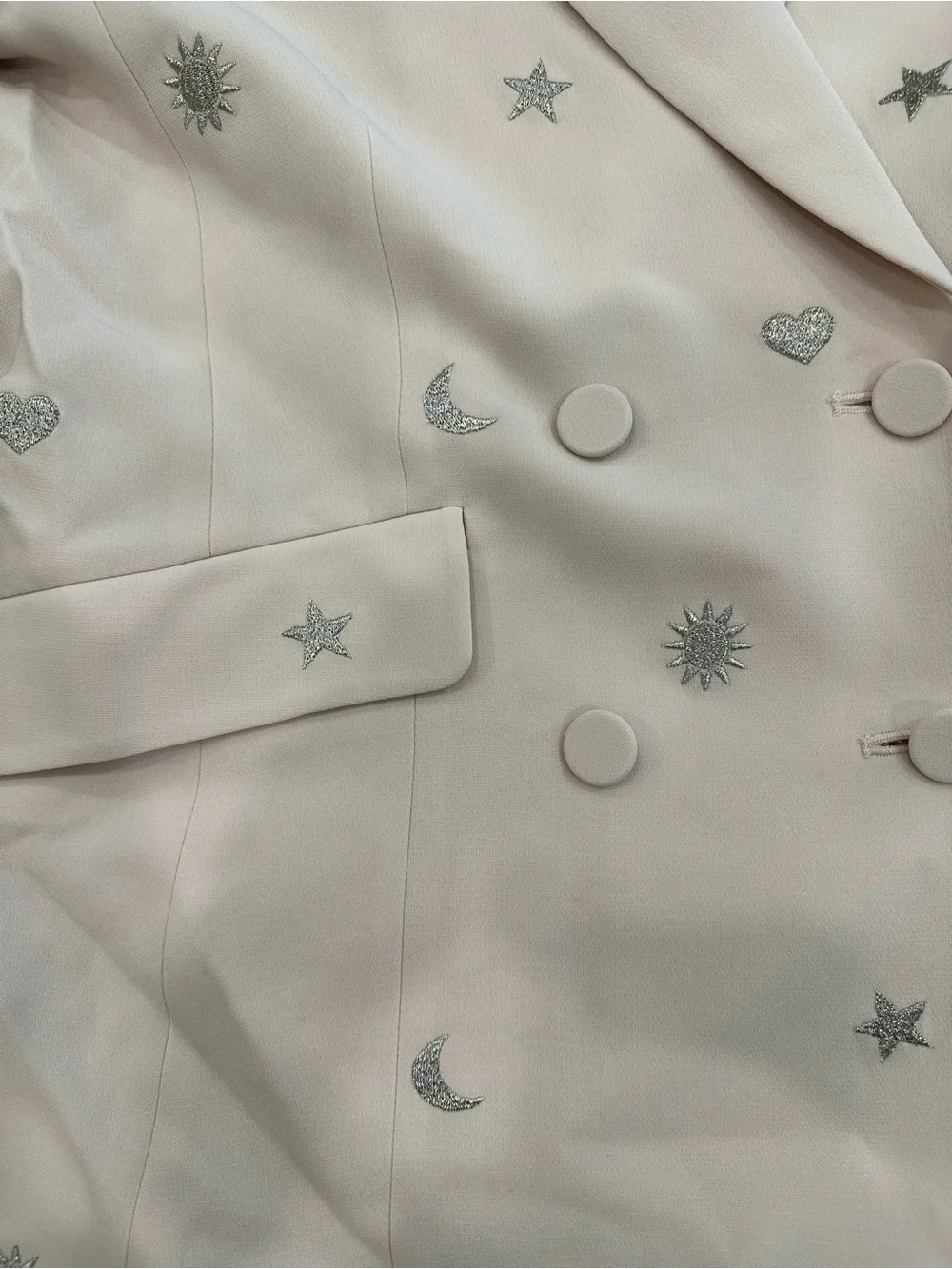 Cinq à Sept Embroidered Celestial Double Breasted Blazer Size 10 Ivory Moon & St